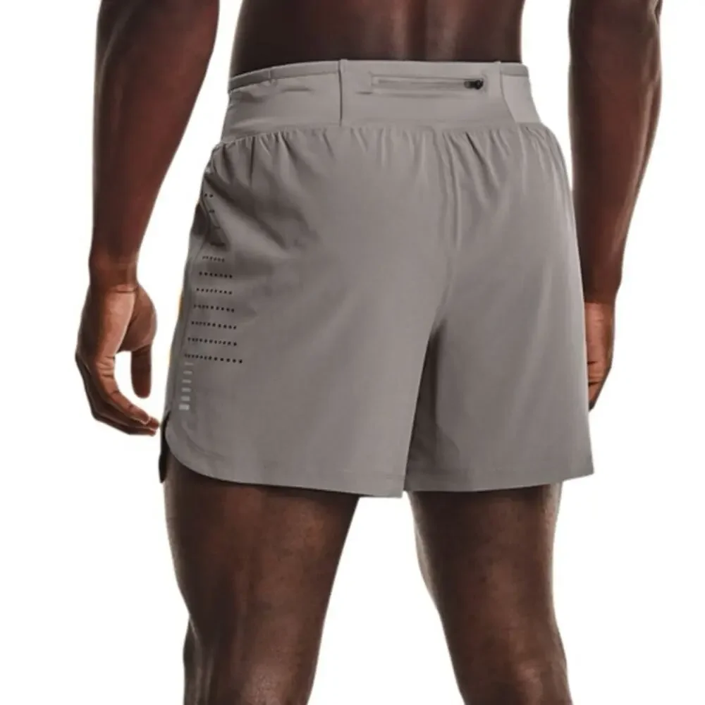 MENS UNDER ARMOUR Grey Grey Orange Logo Gym Zip Pocket Running Short Shorts S
